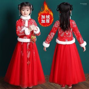 V￪tements ethniques Hanfu Winter Plus Velvet Tang Suit Super Fairy Style Chinois Little Girl Jirt ￩paissis Children's Cheongsam