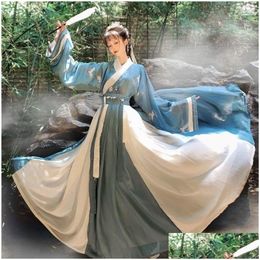 Etnische kleding Hanxu Changan Woonplaats Hanfu Dames taille lengte ru rok Jin System Cross kraag driedelige set drop levering appare dh3tn