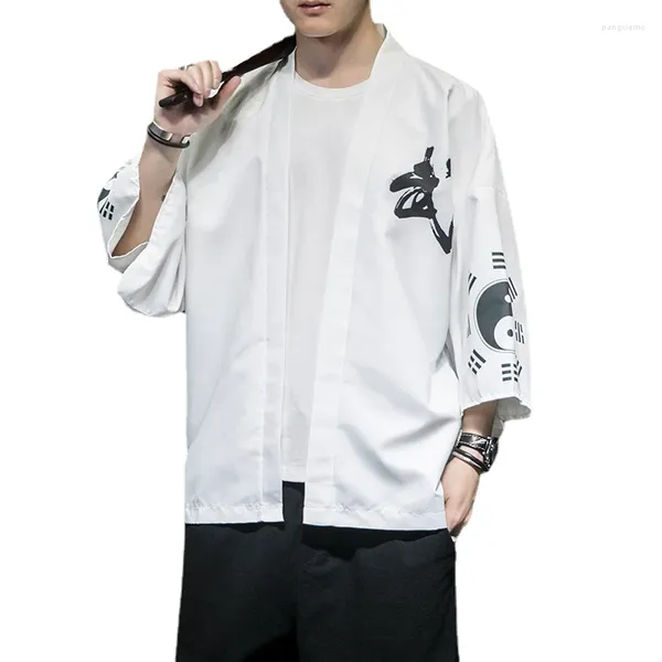 Ropa étnica Haori Kimono japonés Chaqueta de cárdigan para hombre Camisa de estilo asiático 5XL 2024 Pantalla solar de verano