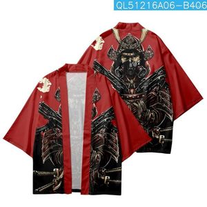 Vêtements ethniques Harajuku Streetwear Cosplay Kimono Été Hommes Japonais Traditionnel Dessin Animé Samouraï Imprimé Cardigan Haori Femmes Chemises Rouges