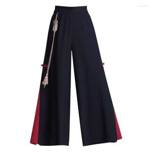 Etnische kleding Harajuku Vintage Chiffon Chinese stijl Casual broek Zwart losse vrouwen Pant 2022 Zomerpantalones Chinos de Mujer
