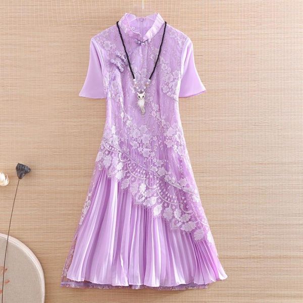 Vêtements ethniques haut de gamme été femmes dentelle Cheongsam robe plissée broderie Slim élégant dame Style chinois A-ligne fête Qiapo S-XXL