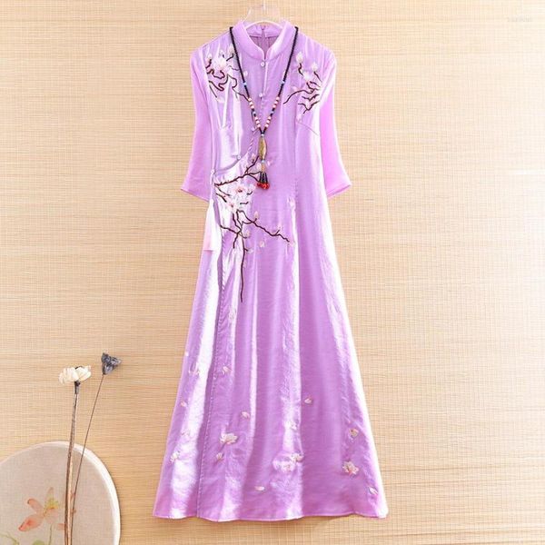 Vêtements ethniques haut de gamme femmes broderie royale fleur de prunier Cheongsam robe mince élégante dame Style chinois A-ligne fête Qiapo S-XXL