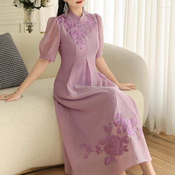 Vêtements ethniques Haut de gamme Printemps Été Femmes Cheongsam Robe Rétro Élégante Broderie Slim A-ligne Lady Party Qipao S-XXL