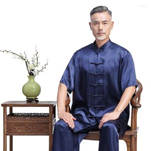 Vêtements ethniques Haut de gamme Été Manches courtes Mulberry Soie Pratique Arts Martiaux Mâle Tai Chi Vêtements Costume pour Ji Costume Outfit Femme