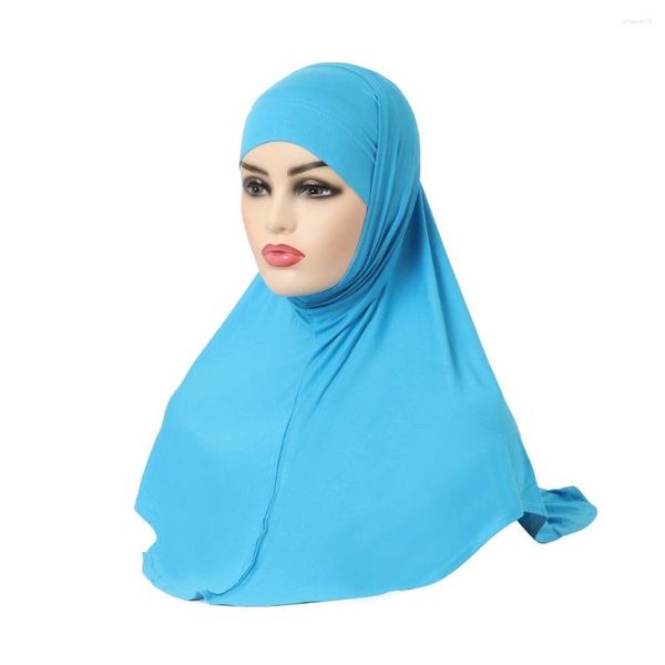 Vêtements ethniques Jersey de coton de haute qualité Plaine Deux pièces Tirez sur Hijab Écharpe islamique Head Wrap Priez Foulards H037 Turban pour femmes