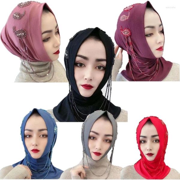 Vêtements ethniques Haute Qualité Hijab Chapeau Femmes Musulmanes Mode Perlée Cap Dubai Party Chaîne Coiffe Islamique Wrap Turban Foulard Bonnet