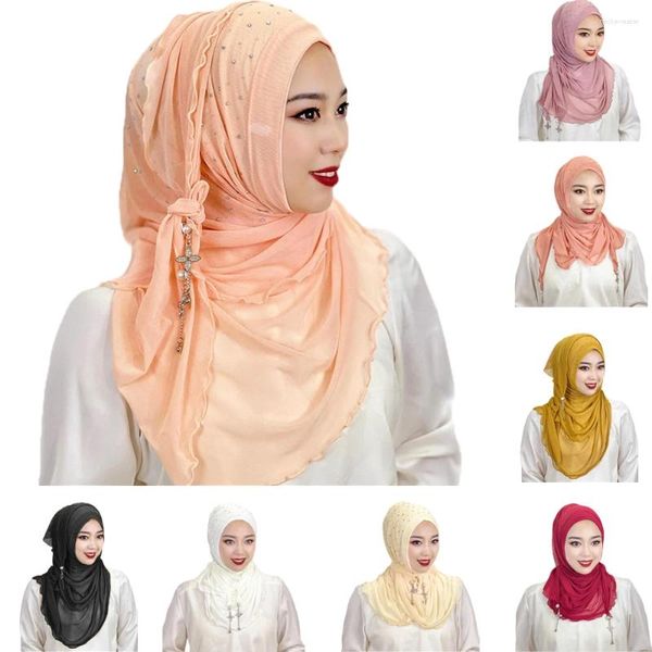 Vêtements ethniques Écharpe instantanée de haute qualité Musulman Hijab Femmes Gland Diamants Tirez sur le foulard prêt à l'emploi Turban Islamique Châle Wrap Khimar