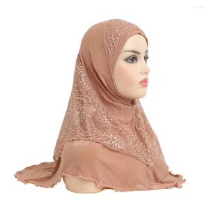 Etnische kleding van hoge kwaliteit middelgrote 70 60 cm moslim amira hijab met kanten trek op islamitische sjaalhoofd wrap bidden sjaals vrouwen khimar