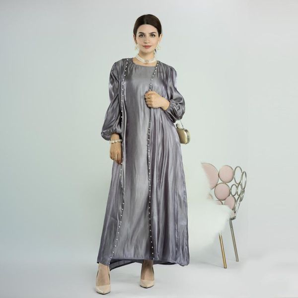 Ropa étnica de alta calidad Oriente Medio Arabia Lujo Dubai Elegante largo islámico Abaya Vestidos de fiesta de dos piezas con mangas de burbuja con cuentas