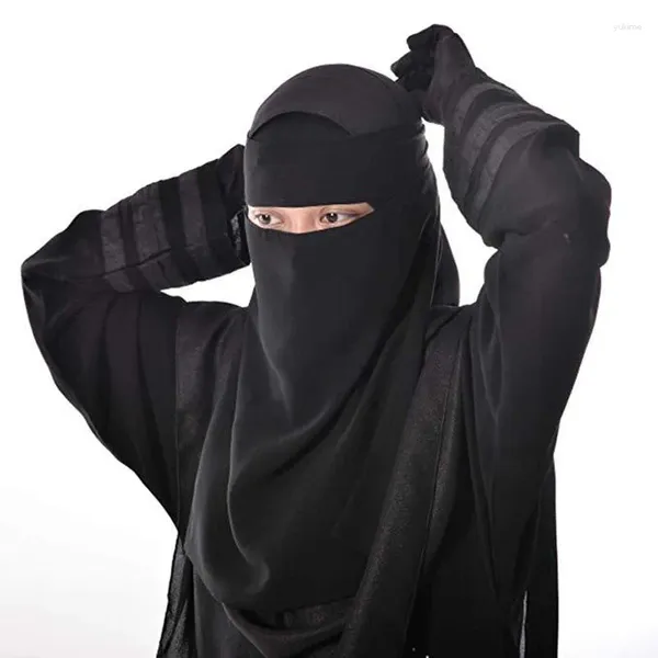 Ropa étnica Fibra de leche de alta calidad Niqab Mujer musulmana Cara Cubierta Hijab Velo Tirar en Bufanda islámica Lazo Atrás Cabeza Headwrap