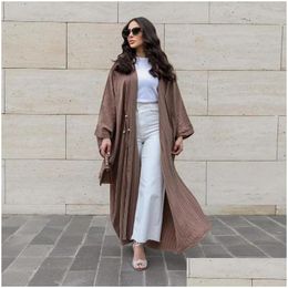 Etnische kleding Hoog Kwaliteit Open Front Abaya Vrouwen Moslim koffie vaste kleur Cardigan Robe Dubai Casual Arab Kaftan Drop Delivery App Dh540