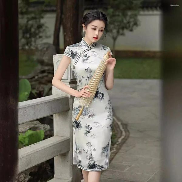 Vêtements ethniques de haute qualité Real Silk Qipao Cheongsam Top Jirt Soirée Robe modifiée