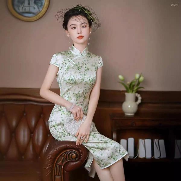 Vêtements ethniques de haute qualité Real Silk Qipao Cheongsam Top Jiron Banquet Tempérament Evenage Wear Daily Fashion Hanfu Hanfu