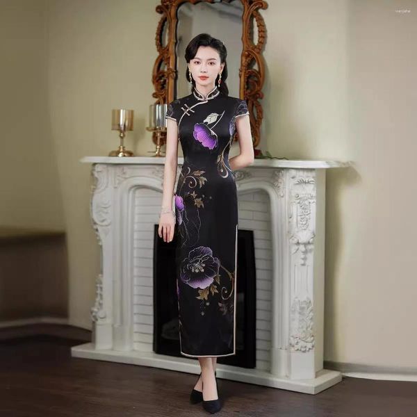 Ropa étnica de alta calidad seda real Qipao Cheongsam Top Falda vestida de banquete Vista de ropa de noche Diseño de interés especial de alta gama