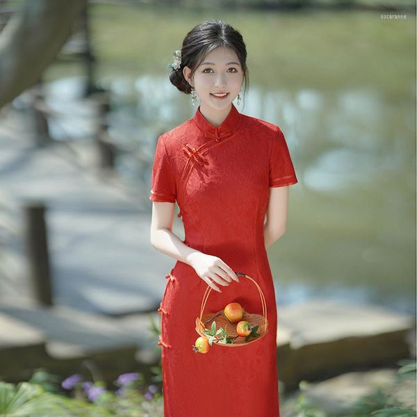 Ropa étnica de alta calidad Retro-verano Qipao Trajes nacionales tradicionales chinos Moda moderna Gente joven en la vida diaria Weari