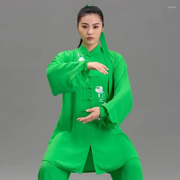 Vêtements ethniques Haute qualité Tai Chi Uniformes Vert Uniformes Chinois Traditionnel Shaolin Wushu Costumes d'exercice du matin FF3755