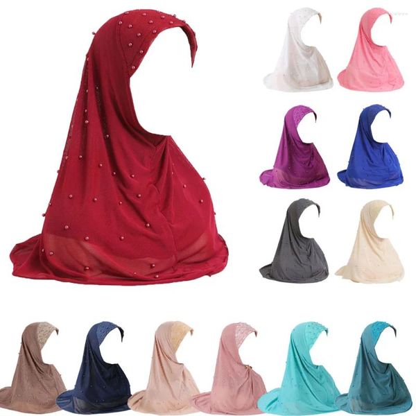 Vêtements ethniques de haute qualité deux couches nettes matériaux musulmans Al Amira hijab avec des perles tire-t-il sur l'écharpe islamique enveloppe de casse-tête Turban Prayer