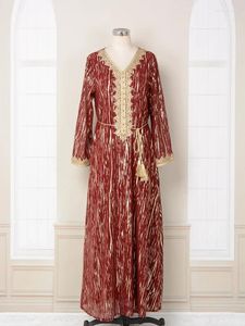 Vêtements ethniques hautes taille pour robe de soirée de soirée Abaya Abaya Femmes longues V-colme Slim Print Robe Dubaï Turc Islam