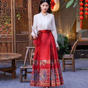 Etnische Kleding Highend Herfst Chinese Stijl Hanfu Paard Gezicht Jurk Lace up Fashion Aline Half Rok SXL 231212
