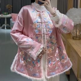 Vêtements ethniques Highend Winter Femmes Veste Top Style chinois Broderie Élégante Lady Acétate Manteau Hanfu Femelle SXXL 231212