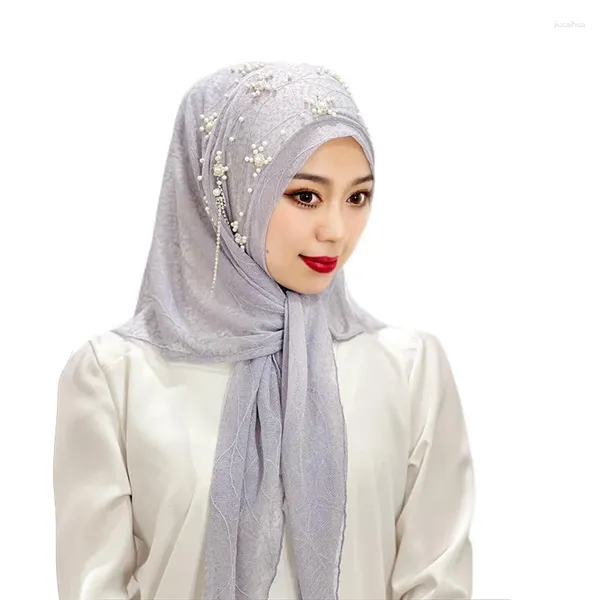 Vêtements ethniques Hijabs malais dames pavées de couleurs solides perles de fleur