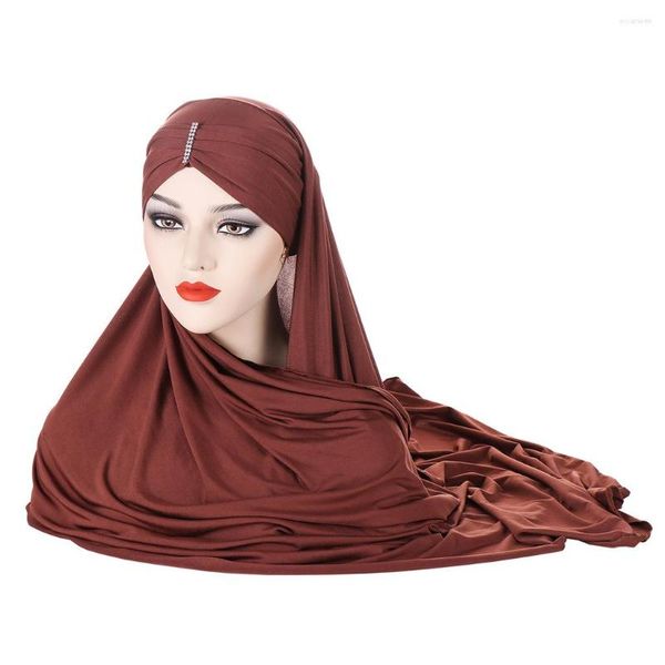 Ropa étnica HIjabs Mujeres Turbante Para Musulmanes Europa América Medio Oriente Multicolor Frente Con Diamante Hijab Sombrero Diadema Bufanda Larga