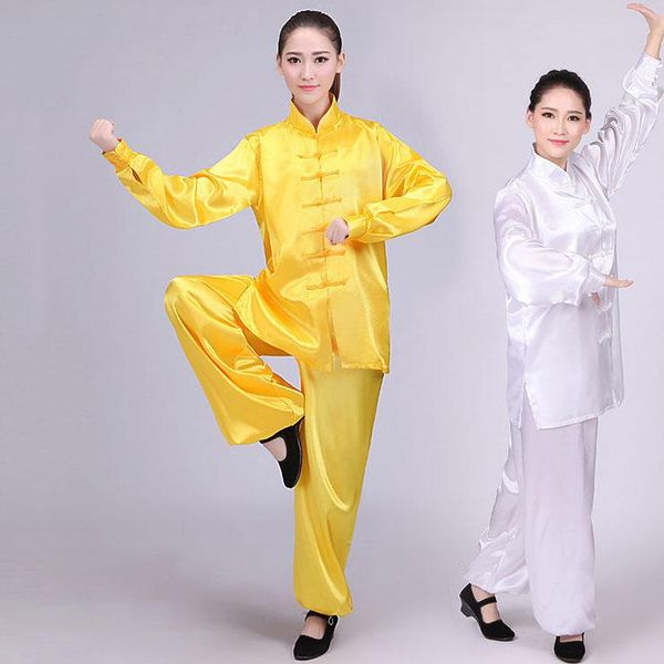 Ropa étnica Hinese Conjunto tradicional Hombre Mujer Tai Chi Satén Seda Uniforme Wushu Top Pantalones Entrenamiento Rendimiento DisfracesÉtnico ÉtnicoÉtnico