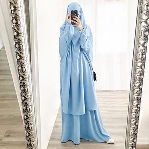 Etnische Kleding Hooded Moslim Vrouwen Hijab Jurk Volledige Cover Gebed Kledingstuk Jilbab Abaya Lange Khimar Ramadan Toga Rok Set Islamitische kleding