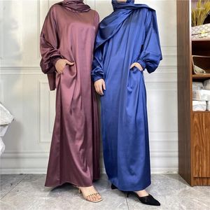 Etnische kleding met capuchon satijn Abaya Dubai Turkije Kaftan moslim vrouwen hijab jurk sjaal gewaad Eid Ramadan Abaya's kaftan islamitische partij jurk