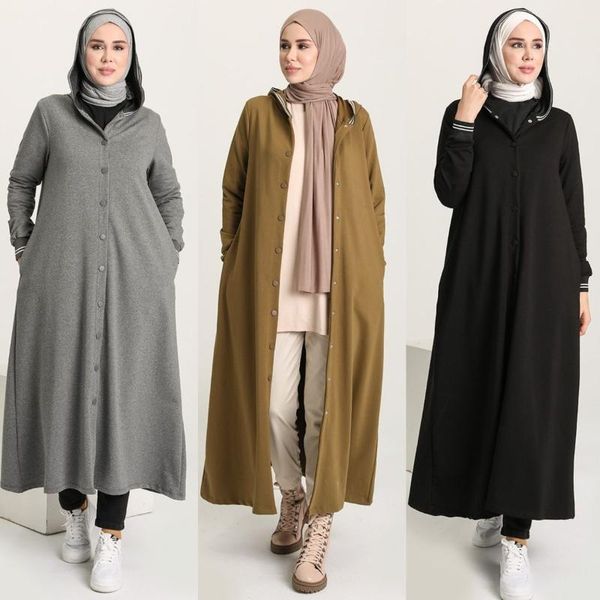 Ropa étnica con capucha gorra deportiva gemelos largos chubasquero de invierno temporada Turquía Dubai mujeres islámicas musulmanas moda Hijab vestido Casual