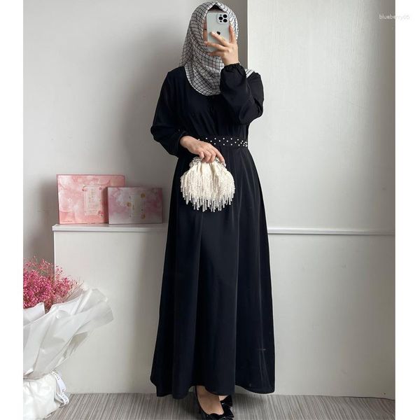 Vêtements ethniques Robe à manches longues icclek pour les femmes hijab femmes islamiques Abaya musulman satin noire Abayas