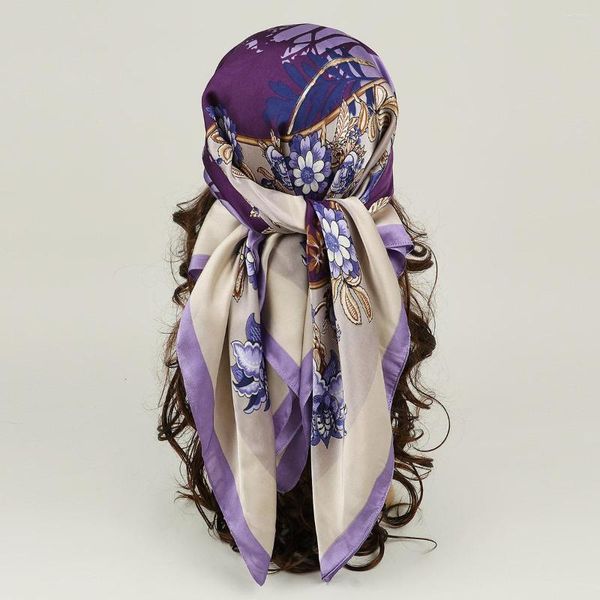 Vêtements Ethniques Imitation Soie 90 Châle Carré Foulard Dames Enveloppé Foulard Femmes Hijab Bouquet Headwrap Imprimer Féminin Turban Caps Turquie