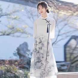 Vêtements ethniques Amélioré Cheongsam 2022 Été Femme Haut de gamme Robe longue en mousseline de soie inversée Grandes manches Plus Taille Rétro Fille Chinoise