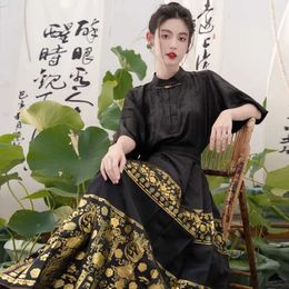 Etnische kleding verbeterde Chinese stijl kledingpak luxe zwart goud hanfu vintage tang kleding top zomer nieuwe vestidos cheongsams kostuum