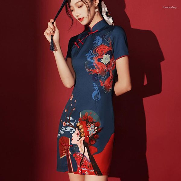 Vêtements ethniques Amélioré Moderne Cheongsam Élégante Robe Chinoise Mini Chine Costume Traditionnel Femmes Qi Pao Qipao Vêtements Robe Chinoises