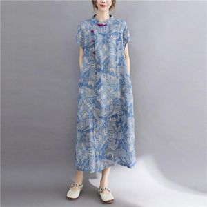 Vêtements ethniques Robe Cheongsam imprimée améliorée Thé rétro Femme Chinoise Collier à manches courtes Coton et lin Qipao