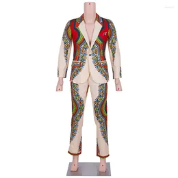 Vêtements ethniques En stock Hommes Costumes Set Pantalons africains Blazer à manches longues Manteaux et Slim Fit XH097