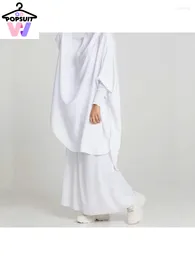 Vêtements ethniques en femmes robe décontractée musulmane abaya islamique solide eid capuche manches chauve-souris manchette pli 2 costume khimar prière jupe longue robes