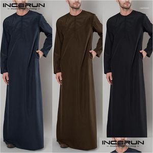 Vêtements ethniques Incerun Arabe Islamique Kaftan Hommes Zipper Manches Longues Couleur Robes Vêtements Musulmans Abaya S Arabia Thobe Robe Caftan 2021 D DHT3L