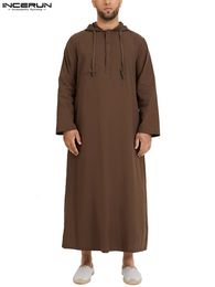 Vêtements ethniques INCERUN Vêtements pour hommes islamiques Robe Robe Style musulman Hoodies Robe Arabie arabe à manches longues Kaftan Long Jubba Thobe Homb 230710