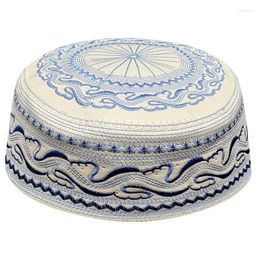 Etnische Kleding India Blauw Gebed Caps Voor Heren Kippot Geborduurde Moslim Mode Afrikaanse Islamitische Hoeden Ronde Topi Kufi Joodse Keppel