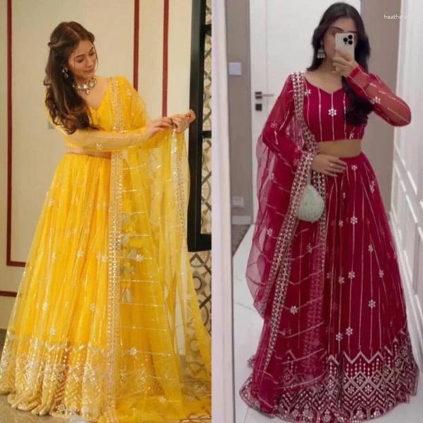 Vêtements ethniques India Lehenga choli Fashion Fashion Fashion Magnifique industrie lourde Perles d'ongles ensembles avec diamants Slim Fit Lengha semi-assuré