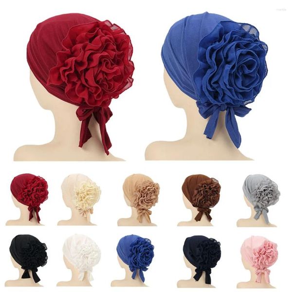 Vêtements ethniques Inde Femmes Fleur Head Wraps Turban Chapeau Musulman Hijab Underscarf Couverture Bonnet Strech Chemo Caps Turbante Mujer