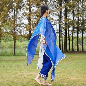 Etnische kleding Indian Dance Stage Performance kostuums Eastern Dance Practice kostuums witte jurk blauwe broek nieuwe katoenen punjab set DQL6333L2405