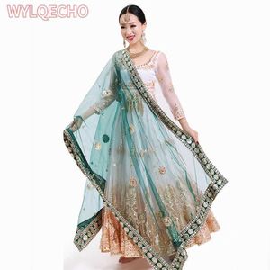 Ethnische kleding Indiase sari sjaal net geborduurd etnische Indiase Pakistaanse kleding zijden hoofdband moslim sjaals hoofdband vrouwen (alleen dupatas) l2405