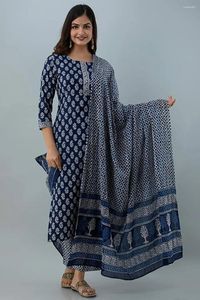 Ropa étnica Indigo Kurti y Palazzo con Dupatta Mujeres India Pakistani Set