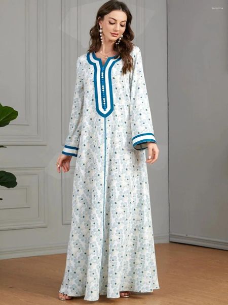 Vêtements ethniques Indonésie Moyen-Orient Imprimé Robe à manches longues à col en V Robe décontractée Couture Robe brodée