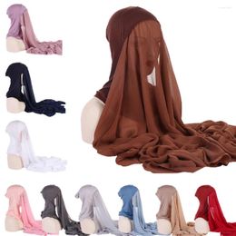 Etnische kleding onmiddellijk chiffon hijab moslim binnenste hoofdband vrouwen pappen motorkap lange sjaal met jersey modale katoen onderstreping nekomslag