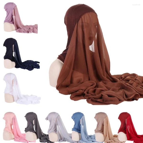 Vêtements ethniques instantanés en mousseline de soie Hijab musulman intérieur bandeau femme Caps Bonnet Châle long avec jersey modal coton couvercle de cou